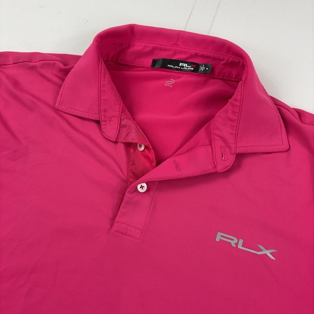 RLX Ralph Lauren Polo Shirt Mens M Pink Solid Golf Stretch Jersey Short Sleeve